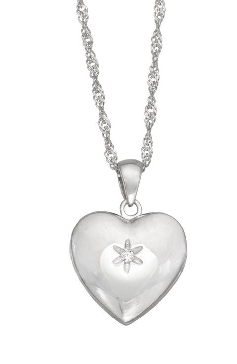 Kids' Sterling Silver CZ Heart Locket Necklace