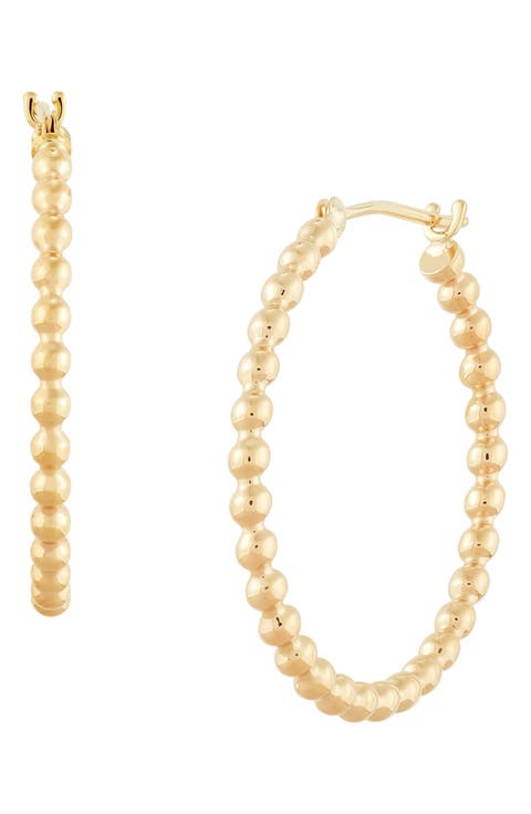 10K Yellow Gold Beaded Hoop Earrings