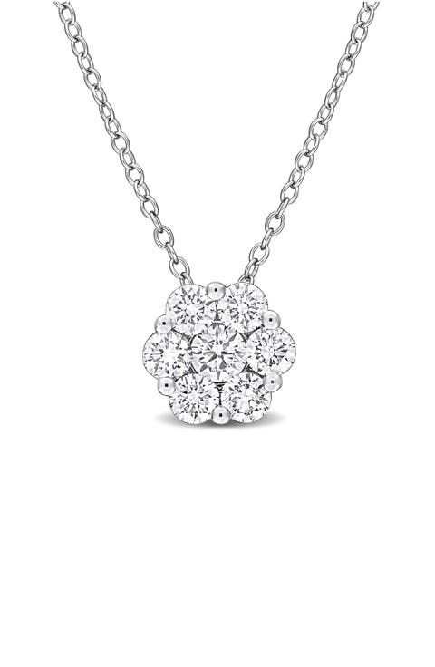 Sterling Silver Lab Grown Diamond Cluster Pendant Necklace