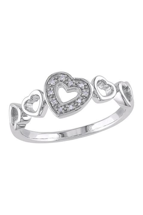 Anillo Multi-Corazón de Diamantes de Plata de Ley - 0,03 ctw