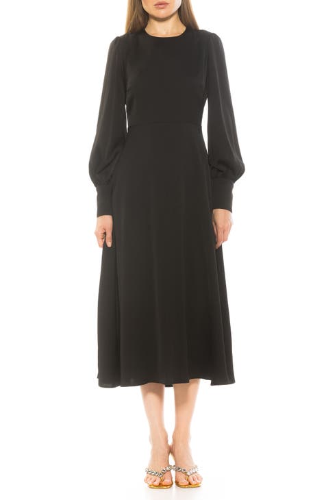 Vestido largo entallado y con vuelo de manga larga Sophie