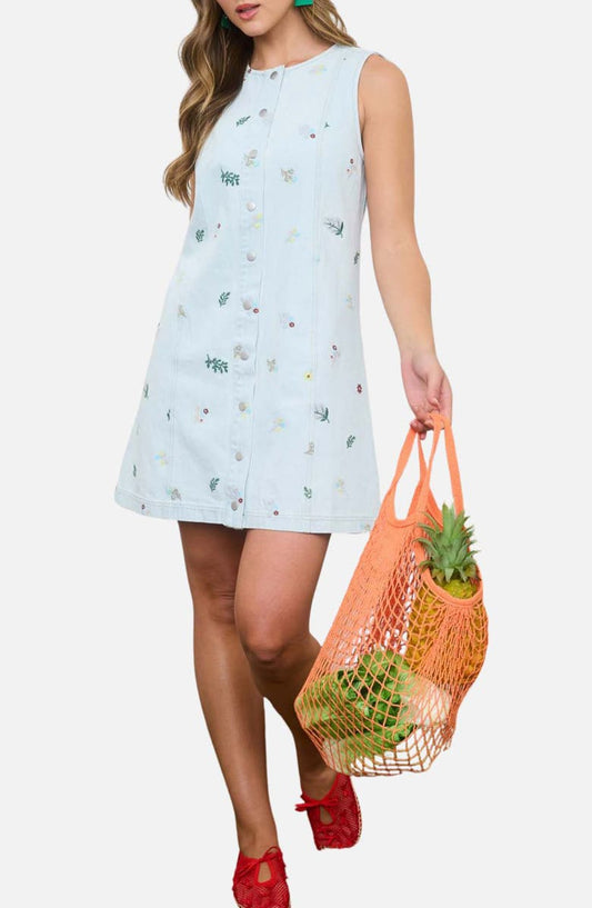 Sleeveless Button Front Denim Dress