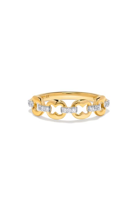 14K Gold Diamond Puffed Mariner Link Ring