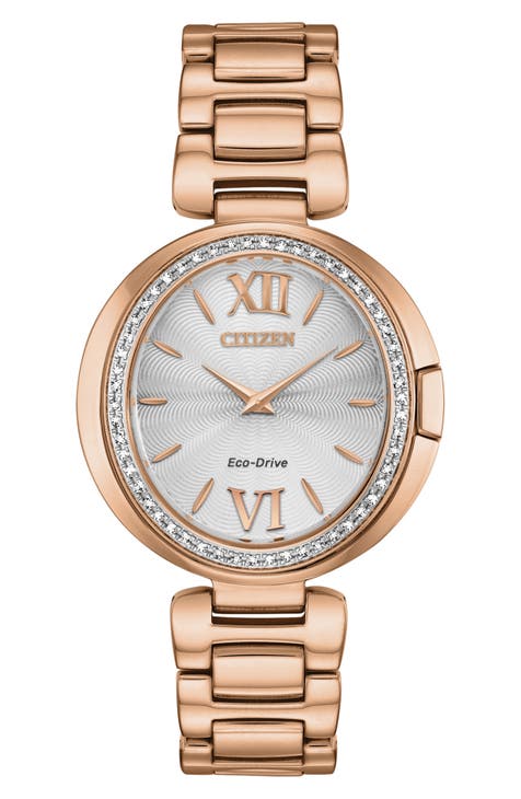 Reloj de pulsera con bisel de diamantes Capella Collection Eco-Drive, 34 mm