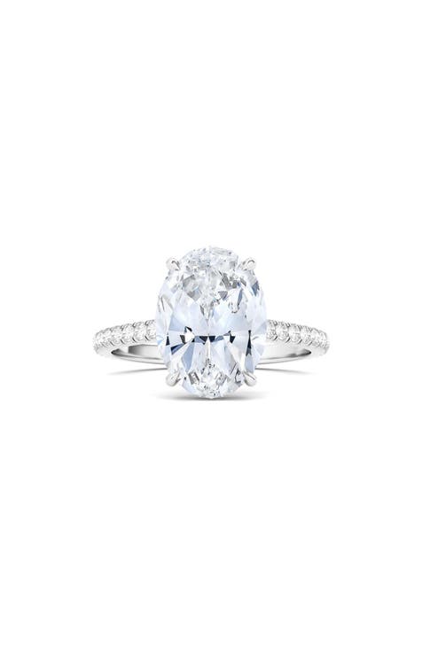 Anillo de oro blanco de 18 quilates con diamantes creados en laboratorio, talla oval y pavé - 2,50 ctw