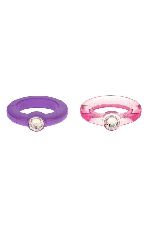Set de 2 Anillos de Resina Violeta y Rosa