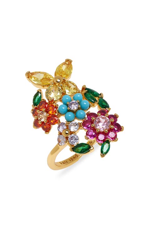 anillo declaración floral de cristal