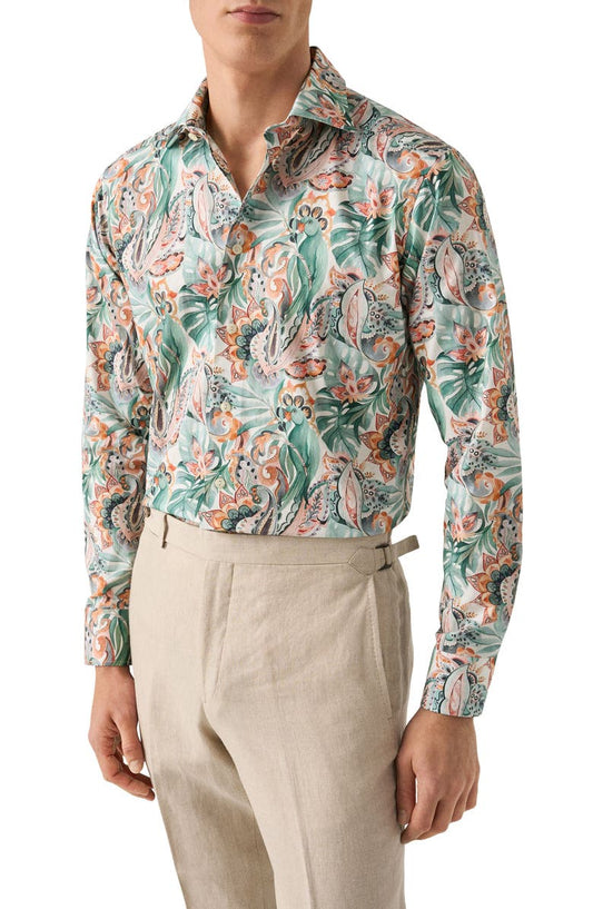 Slim Fit Floral Cotton Twill Dress Shirt