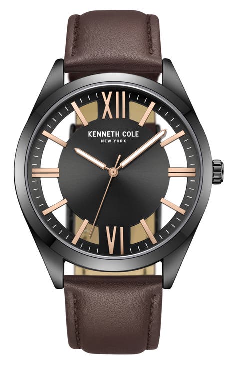 Reloj con correa de piel Transparency, 44 mm