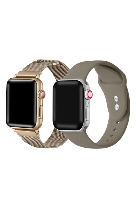 Paquete de 2 correas de silicona y acero inoxidable para Apple Watch