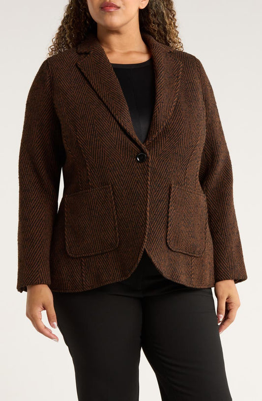 Kidjo Herringbone Tailored Wool Blend Jacket (Plus)