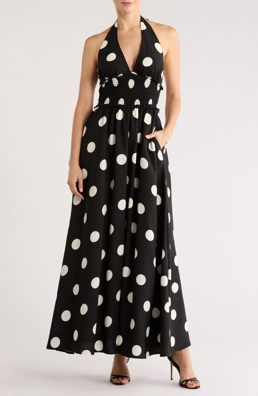 Nina Patterned Halter Maxi Dress
