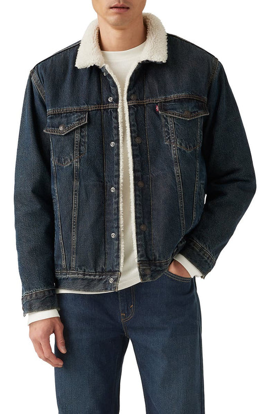 Relaxed Fit Faux Shearling Lined Denim Trucker Jacket