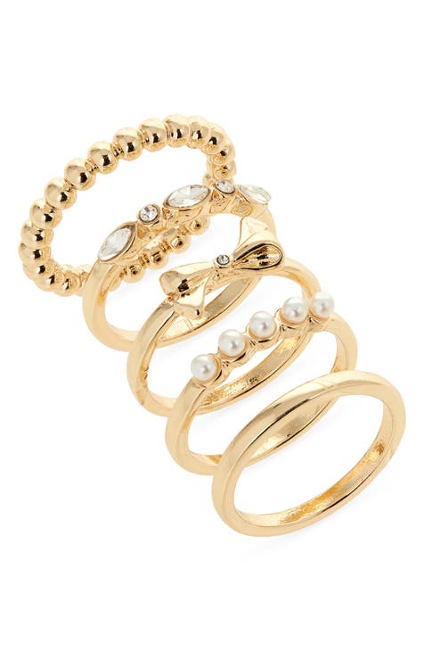 Paquete de 5 anillos de piedra y perla de imitación