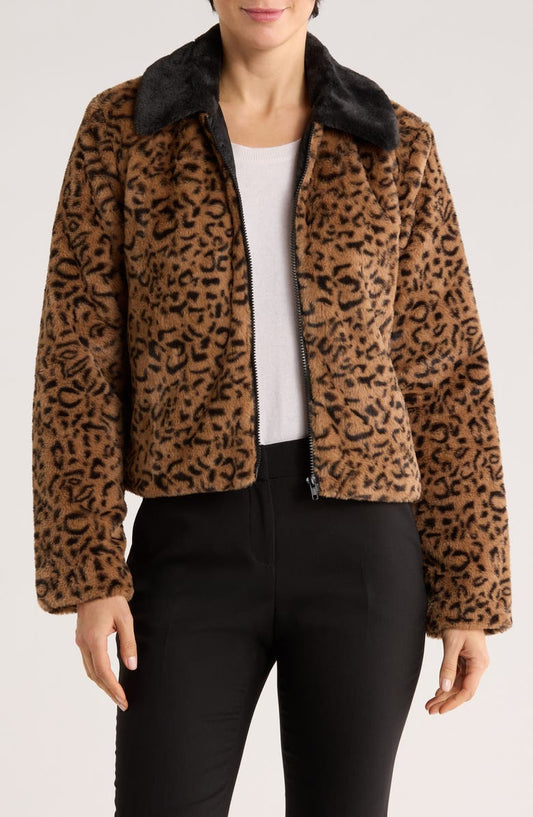 Leopard Print Faux Fur Jacket