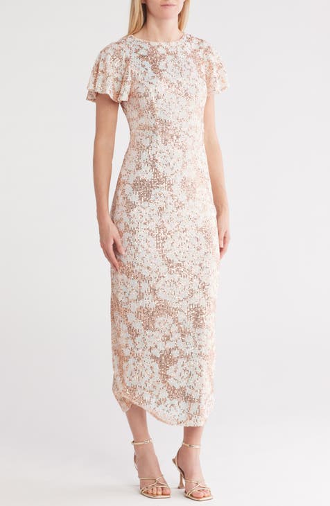 Vestido largo de lentejuelas de manga corta