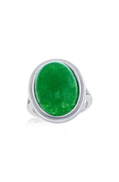Anillo ovalado de plata de ley con jade
