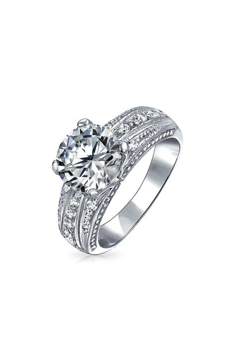 Anillo CZ Estilo Vintage de Plata de Ley