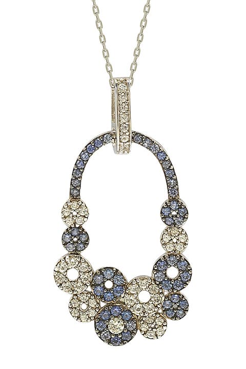 Blue Sapphire, Created White Sapphire, & Brown Diamond Pendant Necklace - 0.02ct.