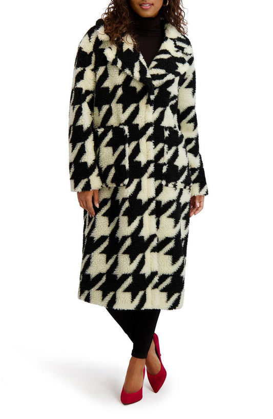 Houndstooth Faux Shearling Coat