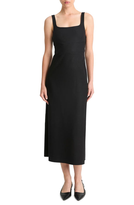 Square Neck Crossover Detail Virgin Wool Blend Dress