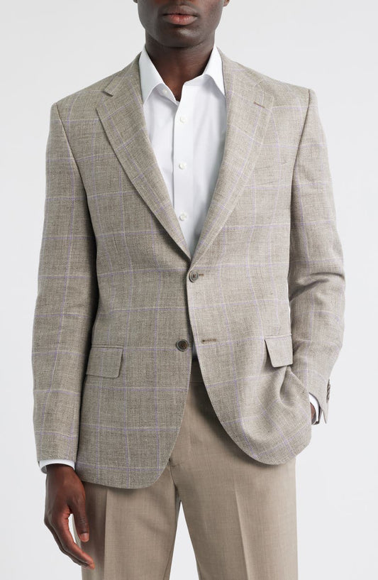 Hyperlight Soft Windowpane Check Linen & Wool Sport Coat (Regular & Big)