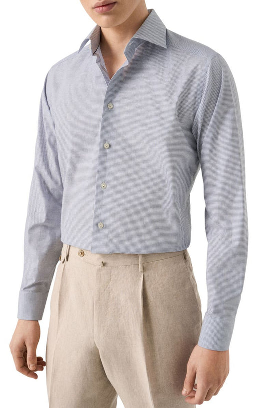 Slim Fit Microcheck Mélange Cotton Dress Shirt