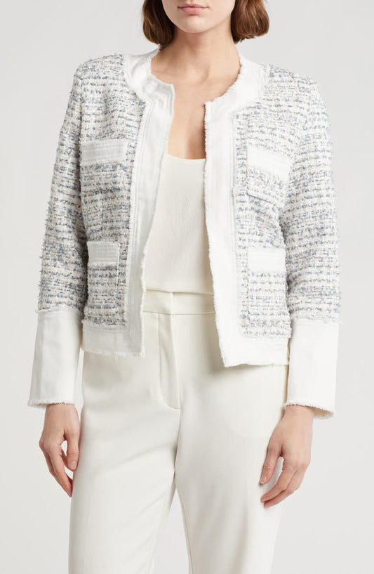 Denim Trim Bouclé Tweed Jacket