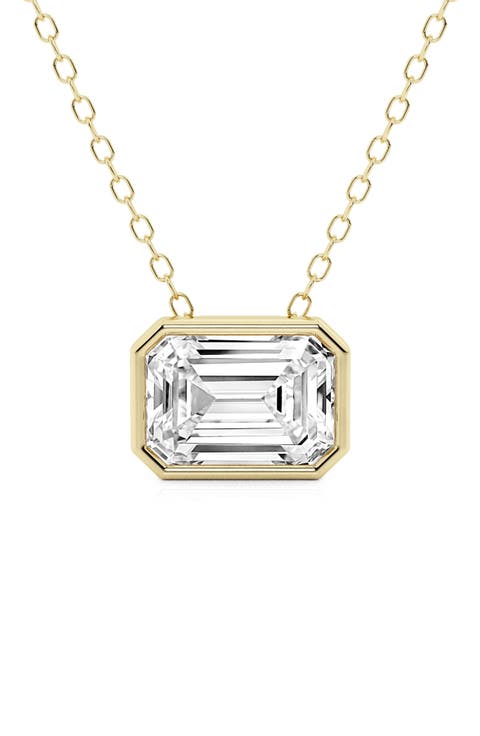 14K Gold Emerald Cut Lab-Created Diamond Pendant Necklace - .5ct