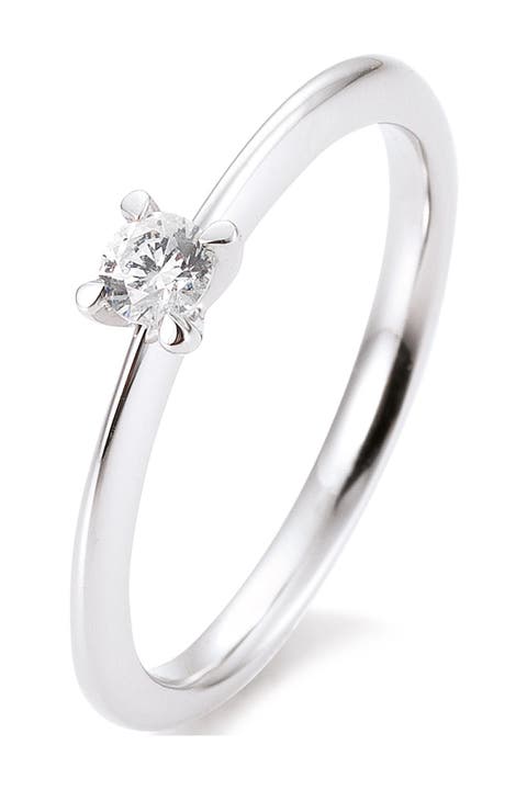 Anillo solitario de diamantes de oro blanco de 14 quilates - Talla 6 - 0,15 ctw