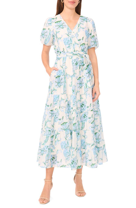 Floral Puff Sleeve Tiered Maxi Dress