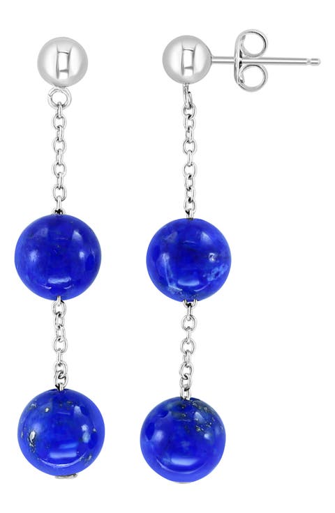 Double Blue Lapis Chain Drop Earrings