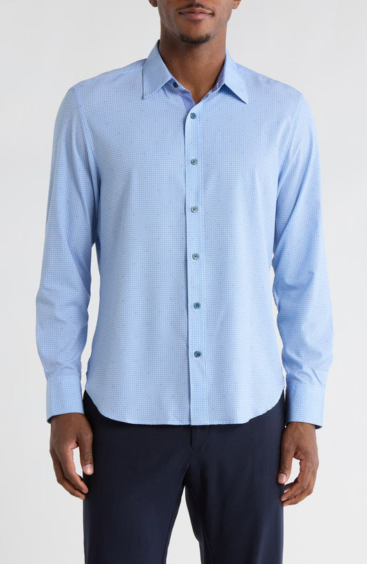 Qua Geo Print Stretch Dress Shirt
