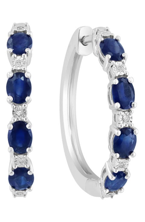 Sterling Silver Ruby & Diamond Hoop Earrings - 0.02 ctw