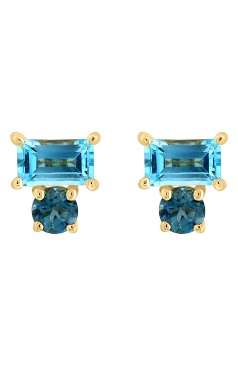 14K Gold Londo Blue Topaz & Emerald Stud Earrings