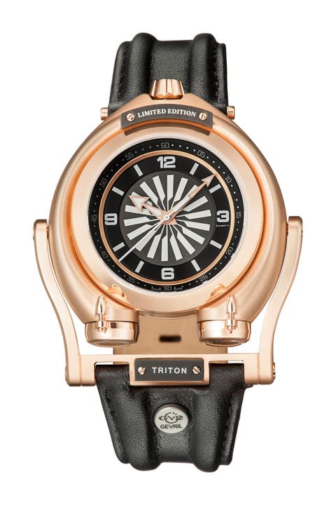 Reloj con correa de piel Triton para hombre, 49 mm