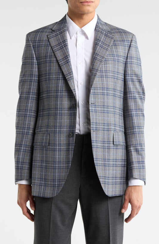 Mid Grey Plaid Wool Blazer