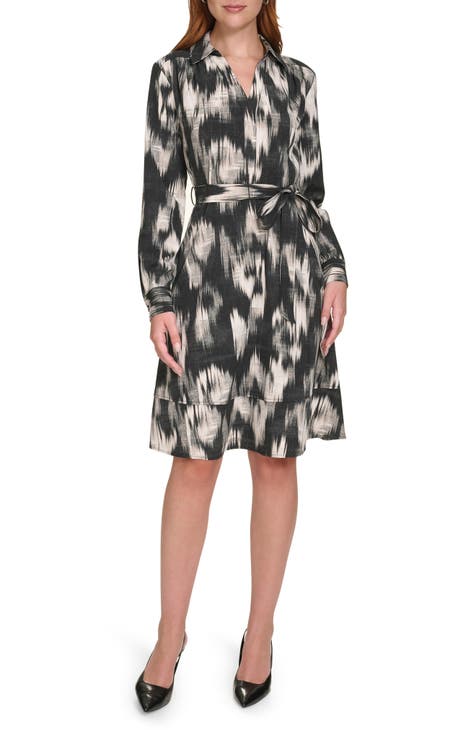 Vestido camisero abstracto de manga larga