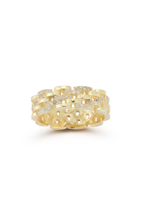 Anillo de Plata de Ley y CZ bañado en Oro Amarillo de 14K