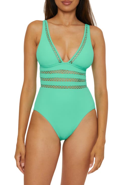 Open Knit Inset One-Piece Swimsuit
