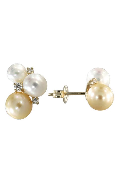 Diamond & 5-5mm Freshwater Pearl Stud Earrings