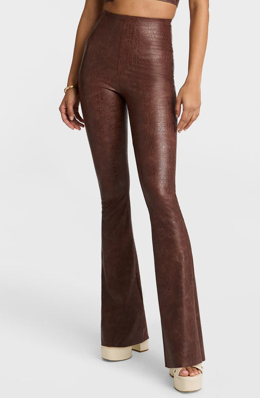 Animal Print Faux Leather Flare Leg Pants