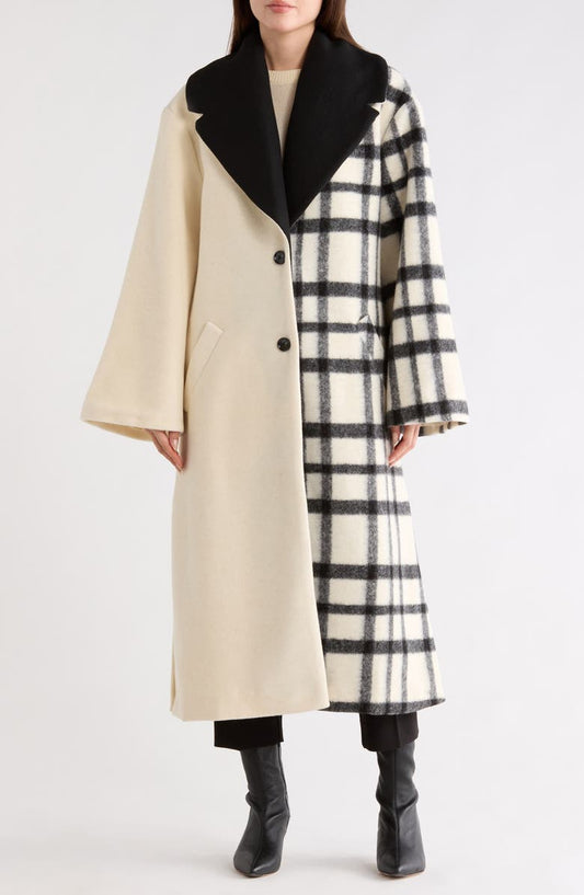 Kallie Notched Lapel Mixed Print Coat