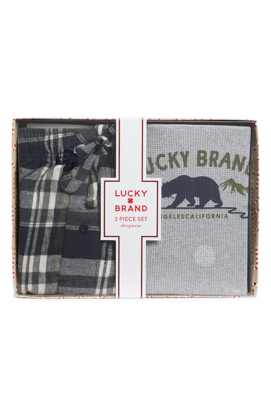 Long Sleeve Thermal Shirt & Plaid Flannel Pants Pajamas