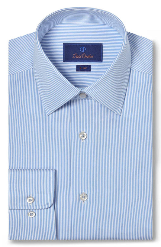Slim Fit Pinstripe Cotton Twill Dress Shirt