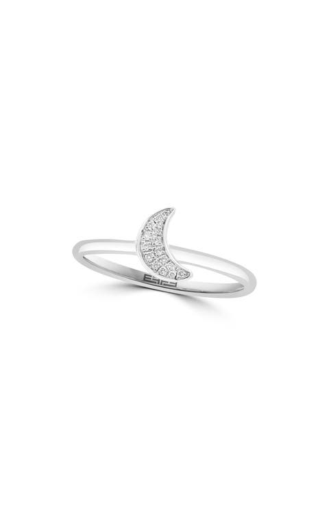 Sterling Silver Pavé Diamond Crescent Moon Ring