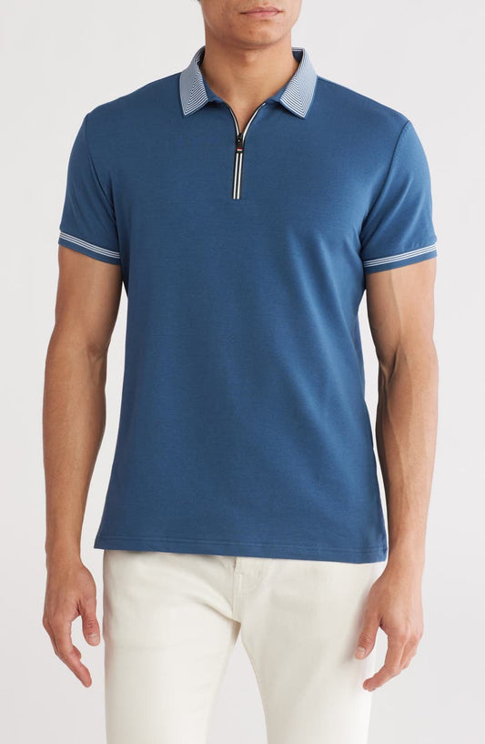 Slim Fit Zip Stretch Cotton Polo