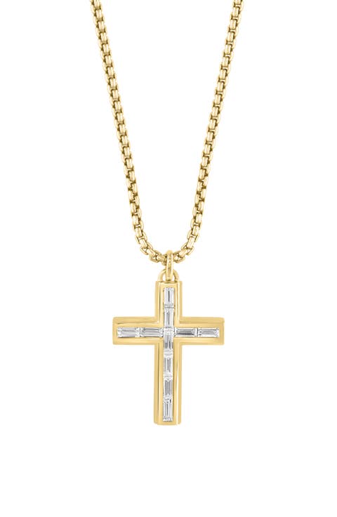 Men's 14K Gold Plated Sterling Silver Zircon Cross Pendant Necklace