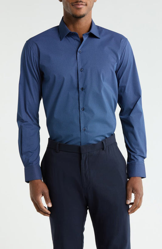 Slim Fit Mini Dot Print Stretch Dress Shirt