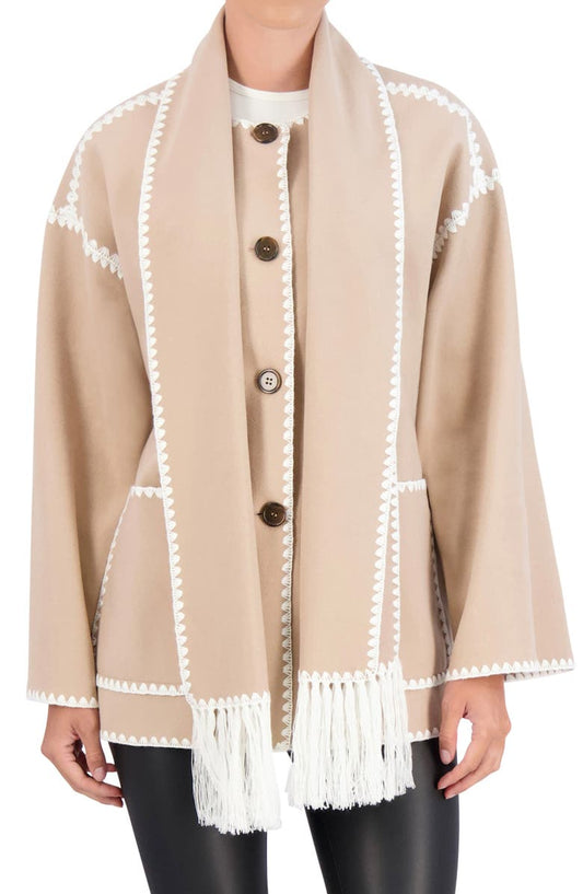 Faux Wool Scarf Coat